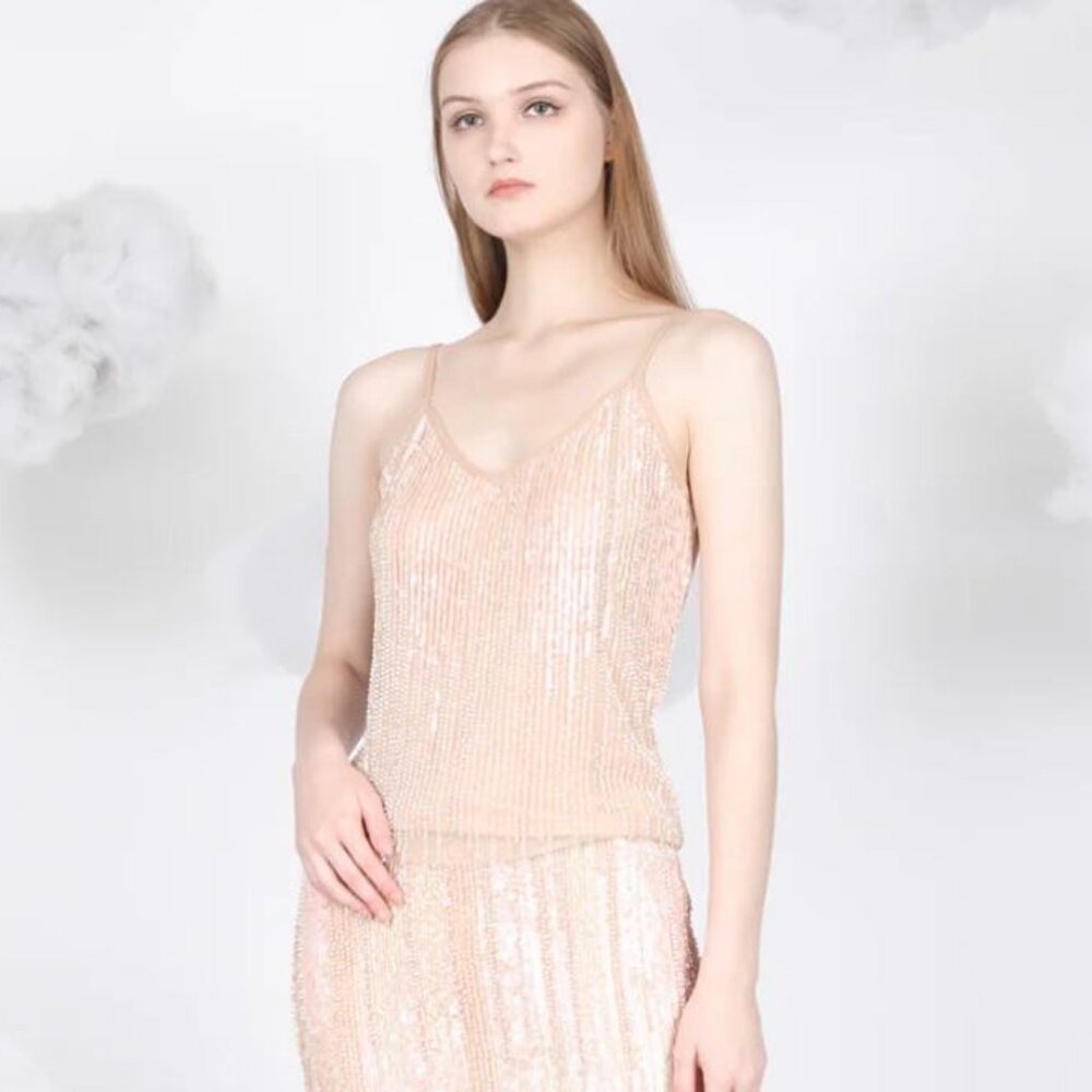 NWT Anthropologie Blank London Blush Pearl Sequined Letizia Knit Camisole